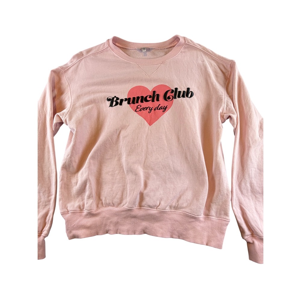 Wildfox Brunch Club Every Day Pink Heart Graphic Sweatshirt Small